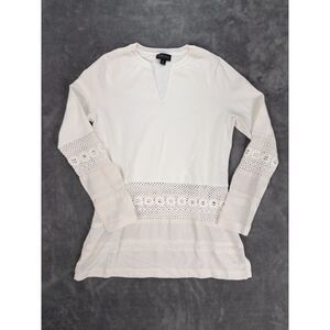 Carlisle Collection Silk Blend Top Women’s Small Ivory Crochet Lace Trim